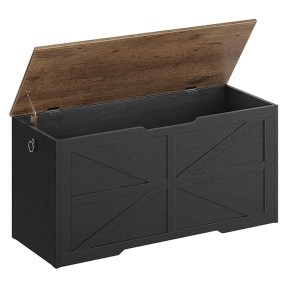 BNHHYYNB Storage Chest 39.4", Wooden Trunk, Farmhouse Style, Toy Box with Safety Hinge, Walnut & Black, Bedroom Living Room Organizer
