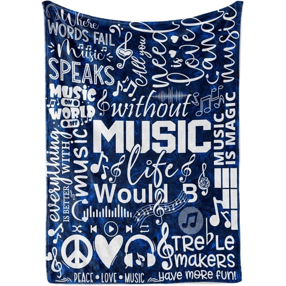 LHSHID Music Gifts Music Note Flannel Blanket for Music Lovers Music Teacher Gifts for Sofa Chair Bed Office Blue 30x40in