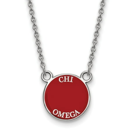 Solid 925 Sterling Silver Official Enamel Chi Omega Extra Small Tiny Enl Pend Pendant Necklace Charm Chain - with Secure Lobster Lock Clasp 18