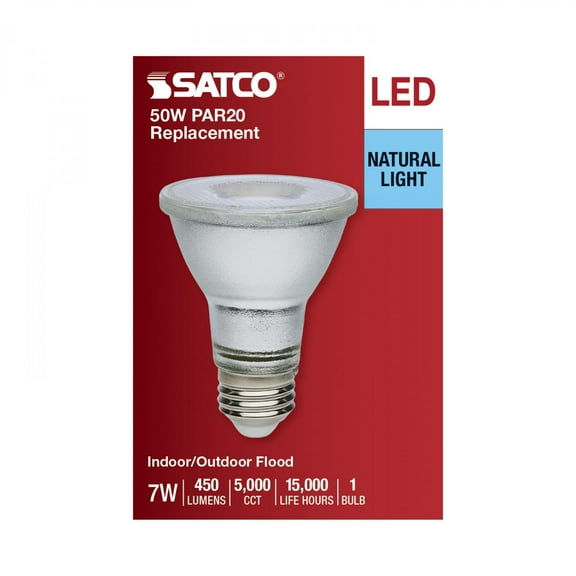 7 Watt Econo LED PAR20 - 5000K - 35 Degree Beam Angle - Medium Base - 120-277 Volt - Silver Finish - 12-Pack