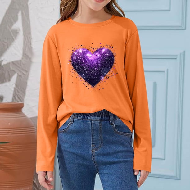Blusas y camisas de manga larga con cuello redondo CUHK Top estampado de cuello redondo para primavera y verano Jersey informal Camisa básica de manga larga para niños y niñas Blusa de poliéster para