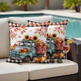 thumbnail image 4 of Teal Truck Fall Outdoor Waterproof Pillow Covers, Thanksgiving Pumpkins Maple Leaf Decorative Square Throw Pillowcase Sofa Cushion Sham for Patio/Couch/Chair, 18"x18" 2 Pack, 4 of 8