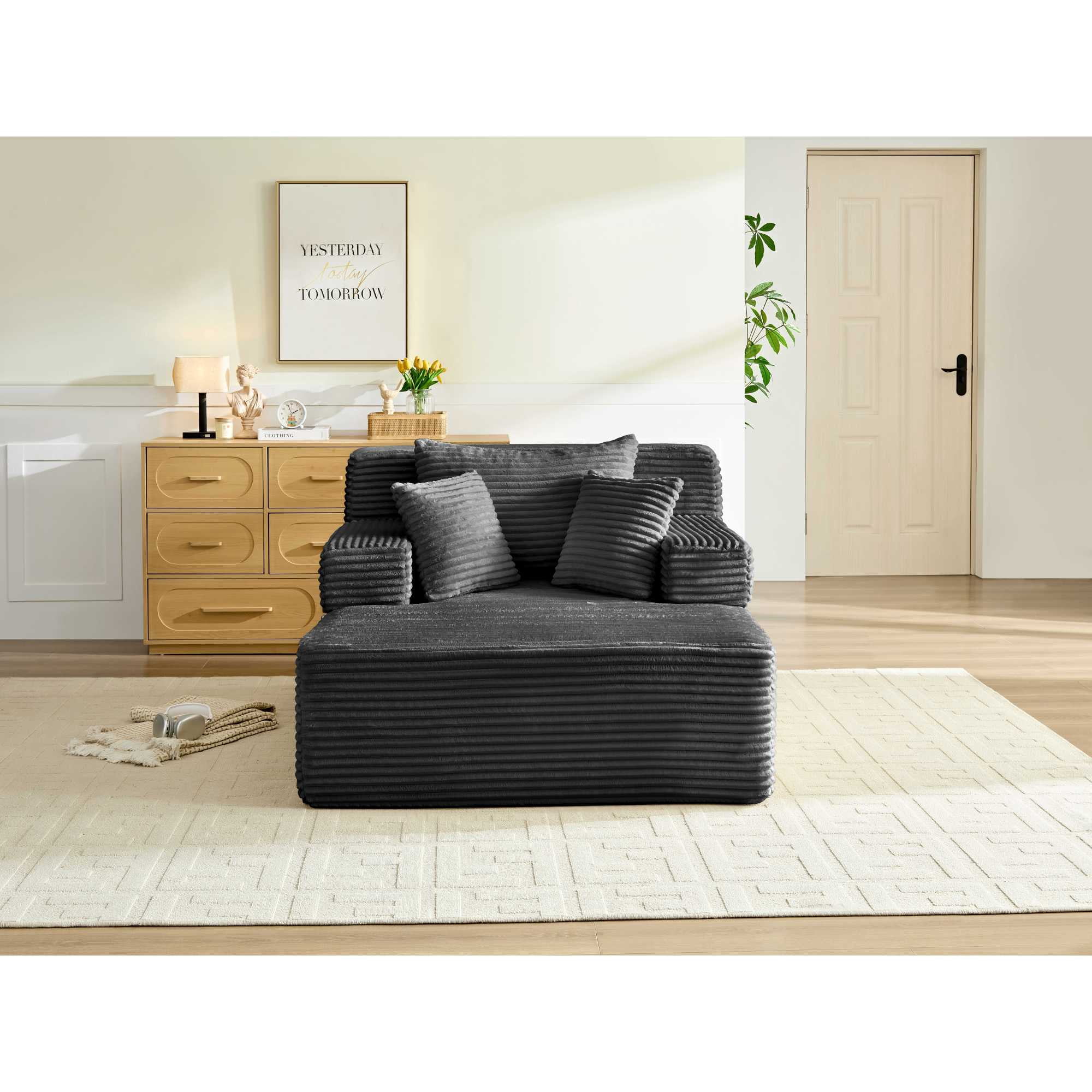 Leumius 70.8" Chaise Lounge Chair Indoor,Oversized Boneless Lounge Chair with Adjustable Backrest & Storage Pocket,Cloud Reading Chair for Living Room Bedroom, No Assembly Required,Black