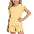 thumbnail image 2 of WPPGONE 2 Piece Little Girls Ruffle Sleeve T-Shirt and Shorts Set Textured Ribbed Knit Crewneck Top with Elastic Waist Matching Bottoms Summer Lightweight Breathable Clothes, 2 of 9