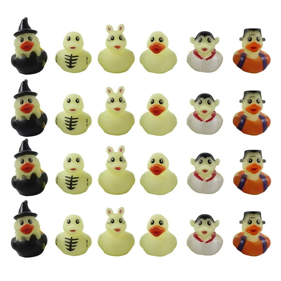 BULK 24 Halloween Theme Rubber Duckies - Glow in the Dark Spooky Duck for Party or Trick or Treat (2 Dozen)