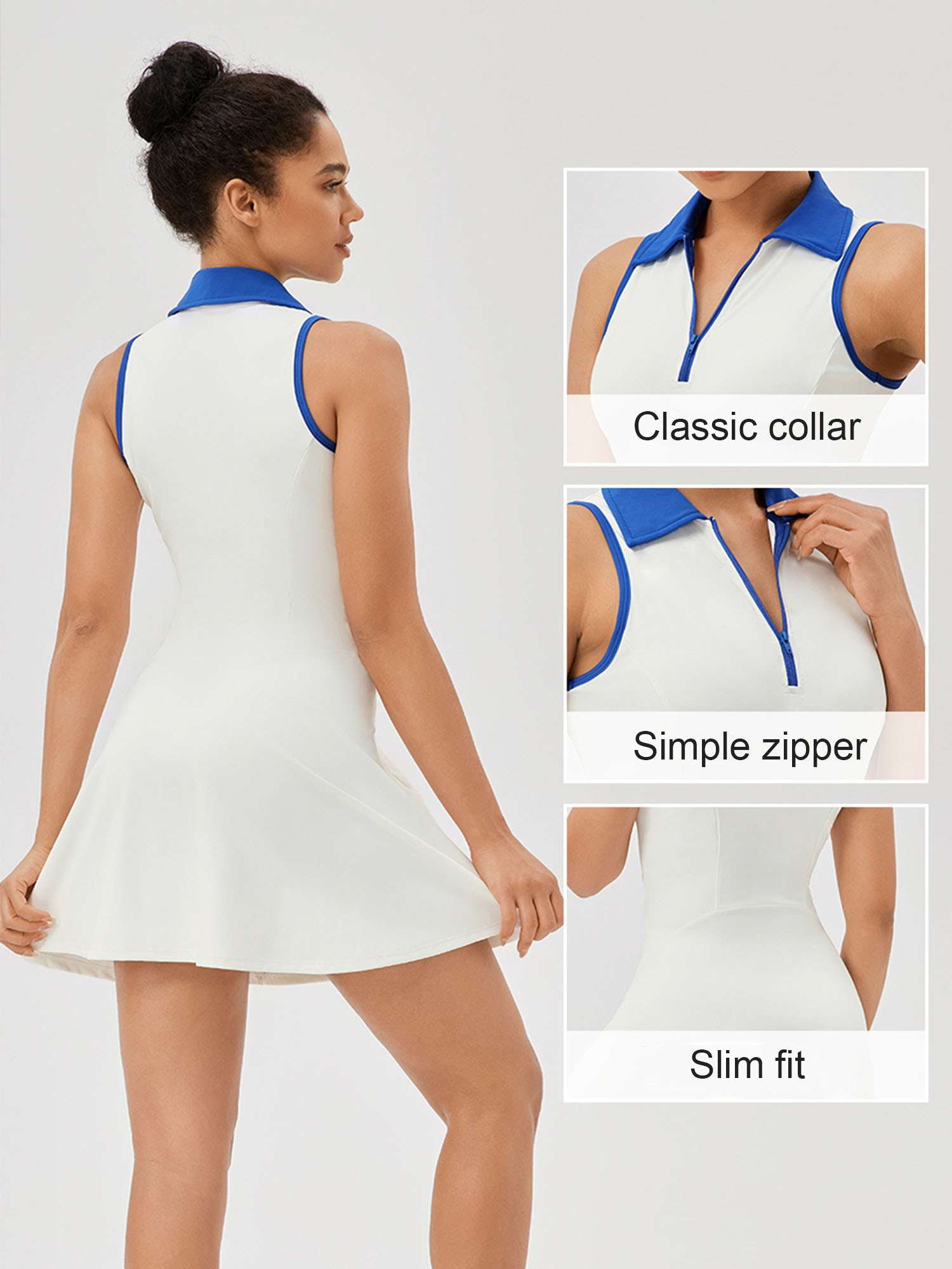 Spencer Tennis Dress for Women, Tennis Golf Dresses with Zipper, Sleeveless Workout Exercise Athletic Dresses Summer Polo Dress "White,L"
