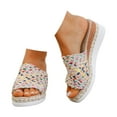 thumbnail image 3 of Beach Vacation Wedge Sandals Women's Espadrille Platform Raffia Summer Shoes, 3 of 6