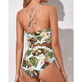 thumbnail image 3 of Women Two Piece Swimsuits High Waisted Ruffle Flounce Bikini V Neck Tummy Control Bathing Suit Green Leaves (L, 3 of 6