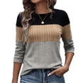 thumbnail image 2 of NJWS Women Striped Color Block Knit Sweater Long Sleeve Crew Neck Slim Fit Pullover Top Lightweight Casual Wear for Fall Winter, 2 of 12
