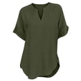 thumbnail image 5 of Womens Cotton Linen Tops Short Sleeve V Neck Blouse Fashion Casual Loose Fit Lightweight Breathable Summer Daily Wear by Yigetop Blackish Green L, 5 of 6