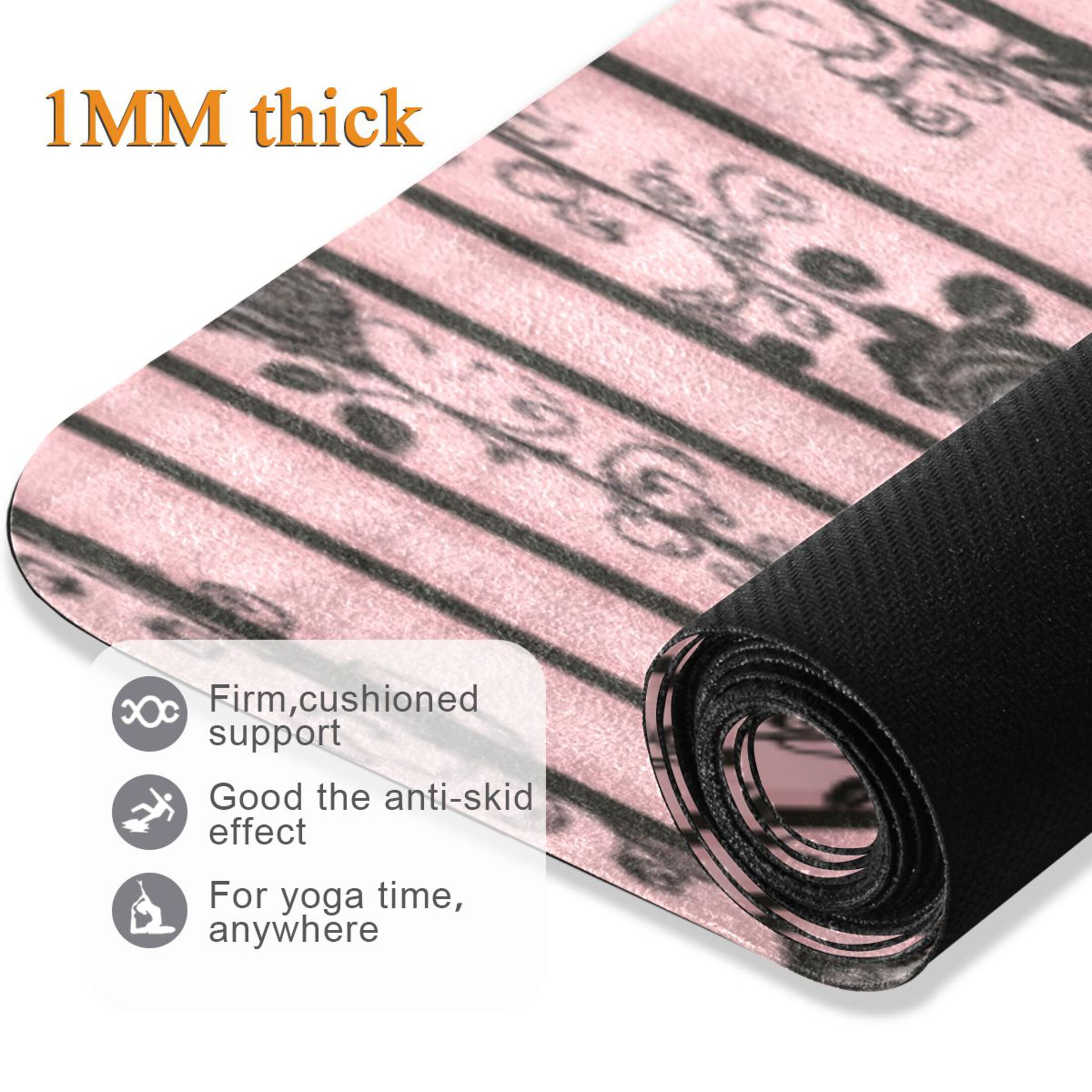 BZSMCE Yoga Mat Women Fitness Mat Gothic Pink Rose Stripes Pattern
