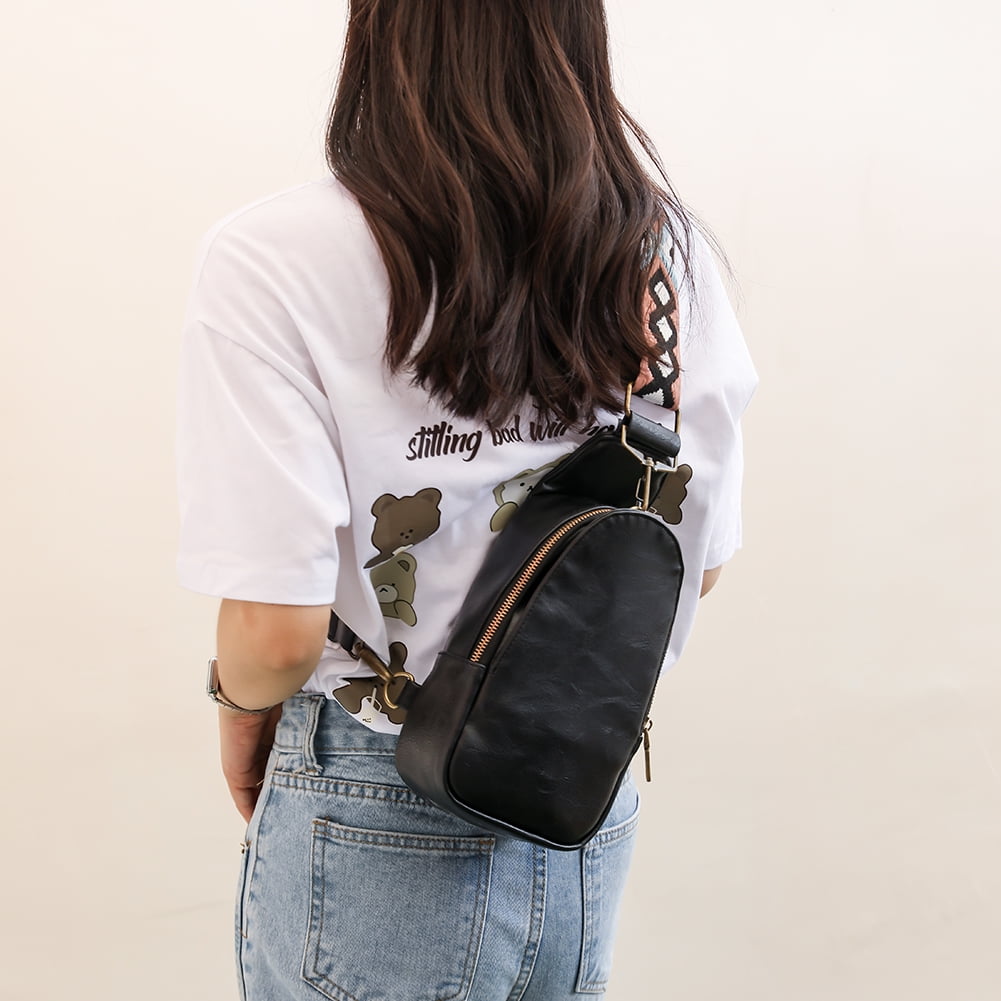Peggybuy Women Fashion Leather Fanny Pack Boho Crossbody Phone Chest Bags Black Black 9.06 5.32 2.96in 23 13.5 7.5cm