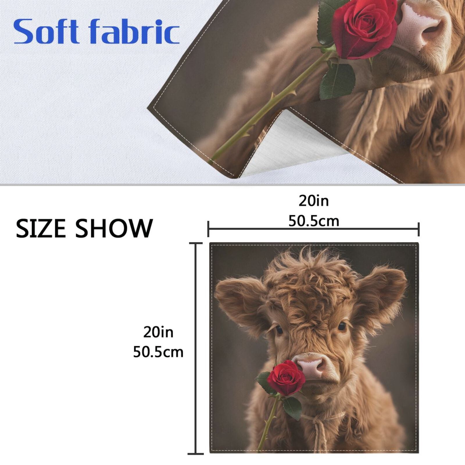 JSTEL Cute Calf Bull Cloth Napkins Set of 6, 20x20 Inch Washable and Reusable Napkin for Decoupage Dinner Party Everyday Use