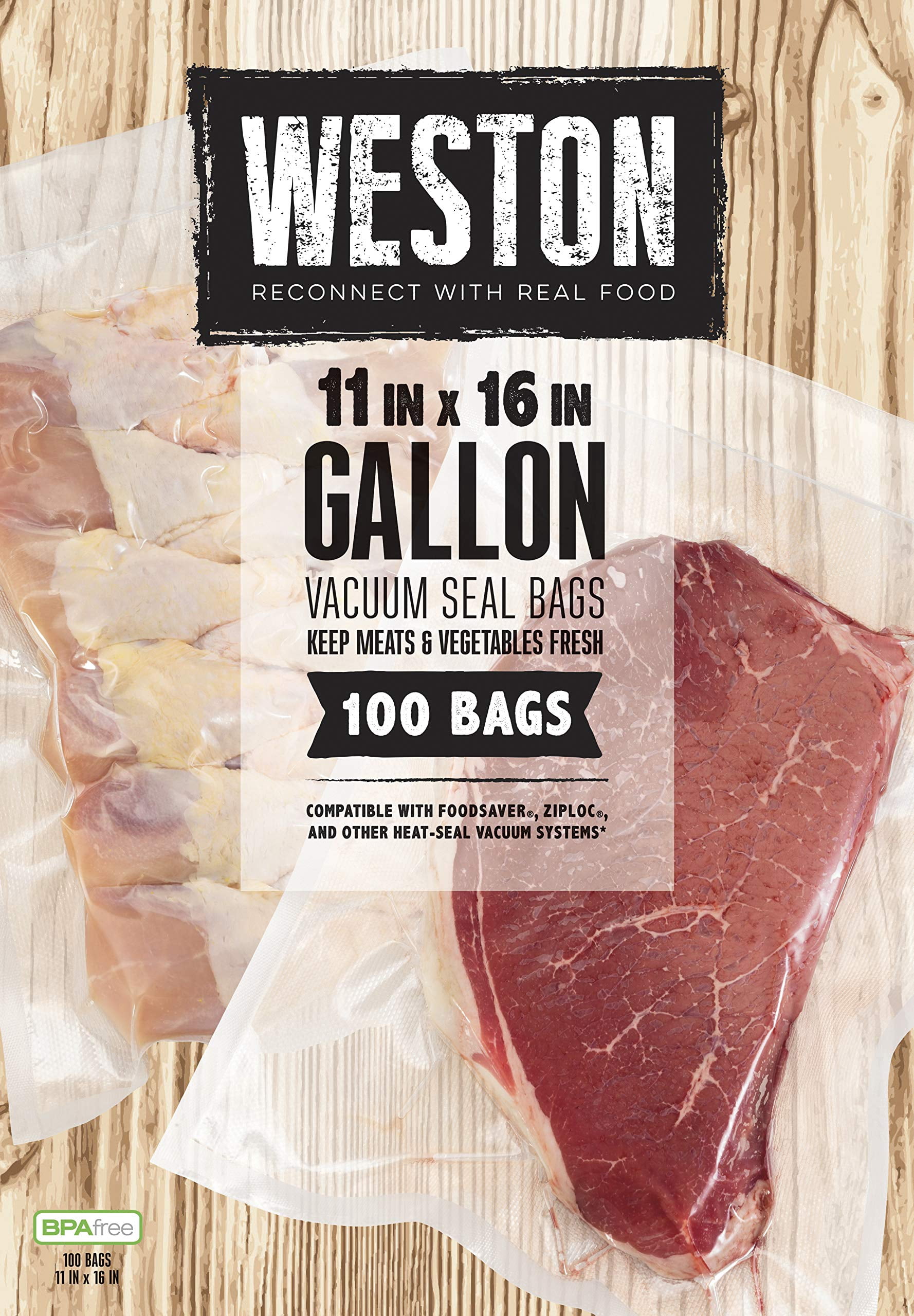Weston Vacuum Sealer Bags, 2 Ply 3mm thick, for NutriFresh, FoodSaver & Other Heat-Seal Systems, for Meal Prep and Sous Vide, BPA