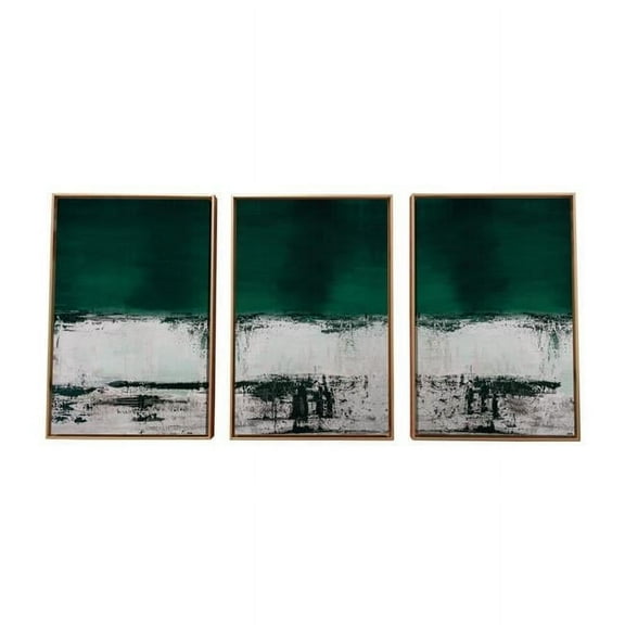 Deep Green, Black & White Abstract Canvas Wall Art - 3 Piece