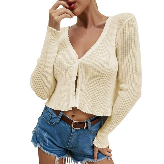 Vedolay Women's Knit Cardigan Sweater Casual Lightweight Knit Cardigan Sweaters for Female Beige,M