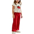 thumbnail image 2 of ATOGUTA Size 4-8 Years Girls Clothes Short Sleeve Tee Tops and Pants Clothing Set Red, 2 of 6