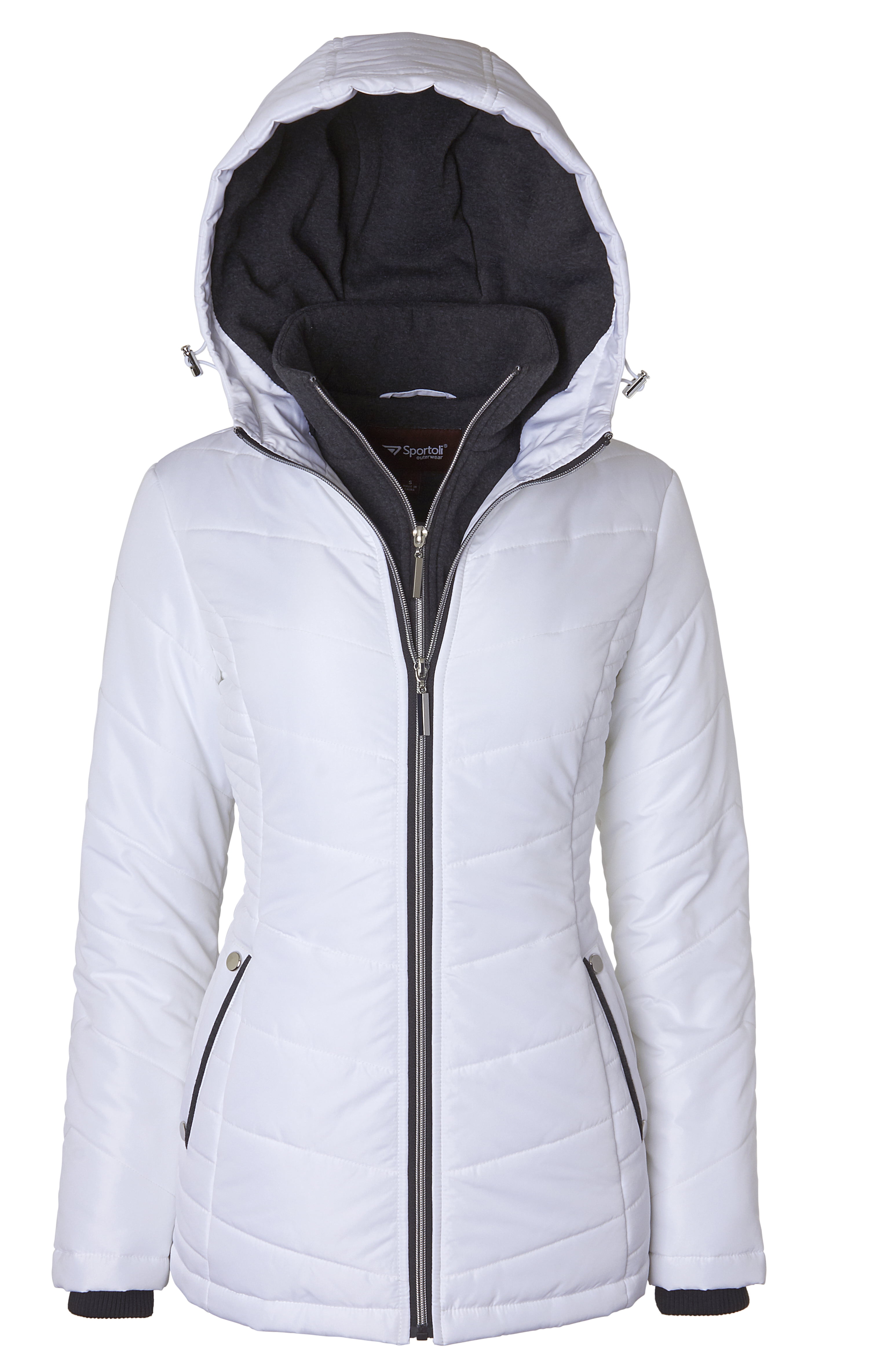 Womens Down Alternative Quilted Midlength Vestee Puffer Jacket Plush Lined Hood
