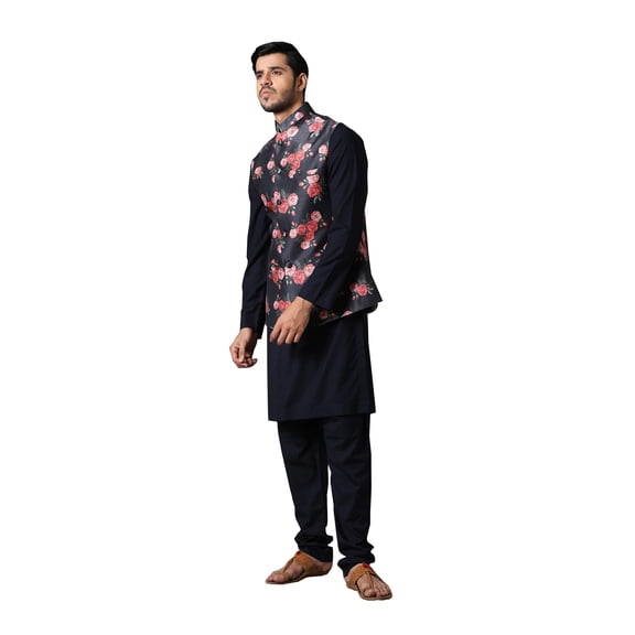 ELINA FASHION Men's Indian Raw Silk Kurta Pajama And Nehru Jacket (Waistcoat) || Wedding Ethnic Diwali Puja Set