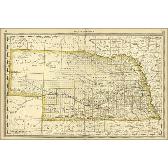 24"x36" Gallery Poster, map of nebraska 1881