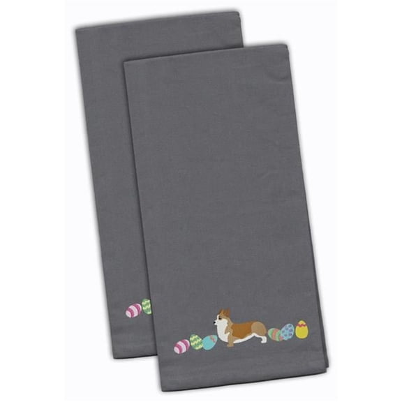 Corgi Easter Gray Embroidered Kitchen Towel - Set of 2