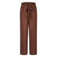 thumbnail image 7 of Huowey Womens Pants Solid Color High Waist Wide Leg Loose Lace Up Casual Pants Straight Leg Pants, 7 of 7