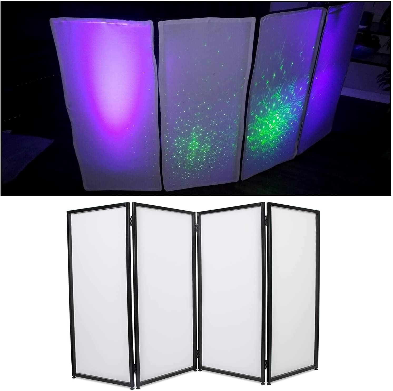 Sardoxx DJ Booth DJ Facade Portable DJ Event Booth Foldable Cover Screen Metal Frame Booth Front Board Video Light Projector Display Scrim Panel w/Travel Bag Black White Scrims 