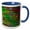 Blue/White, variant on 3drose, Neon Green, Pink and Yellow Lines with Beveled Edges Embossed and Textured Rectangles, 15oz Mug