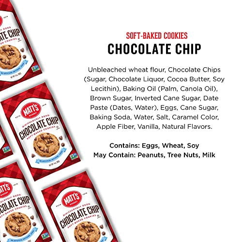 matt's cookies chocolate chip soft-baked cookies, all natural ingredients, non-gmo, 14oz bag, 4 count