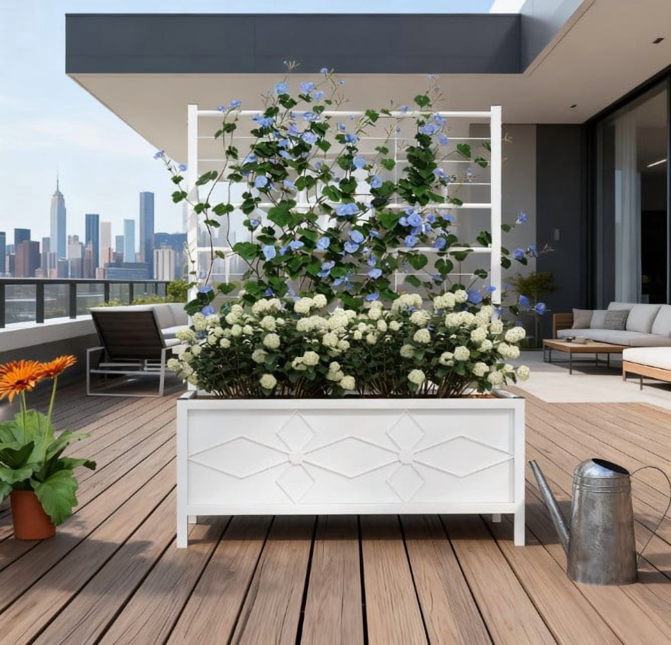 Garden Bed with Trellis, Outdoor Planter Box Galvanized Raised Garden Bed for Climbing Vines