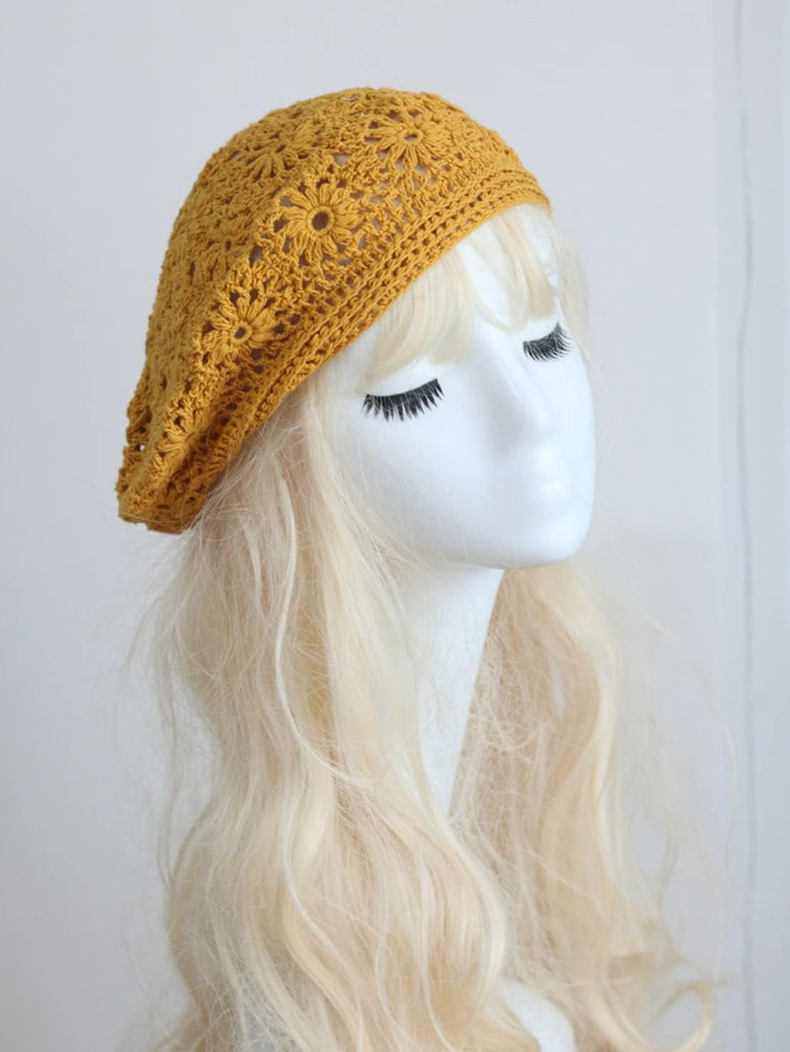 LinYooLi Hand Hook Hollowed-Out Chrysanthemum Beret, Hair Cap