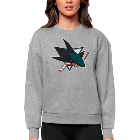 Women s Antigua Heather Gray San Jose Sharks Primary Logo Team Logo Victory Crewneck Pullover Sweatshirt