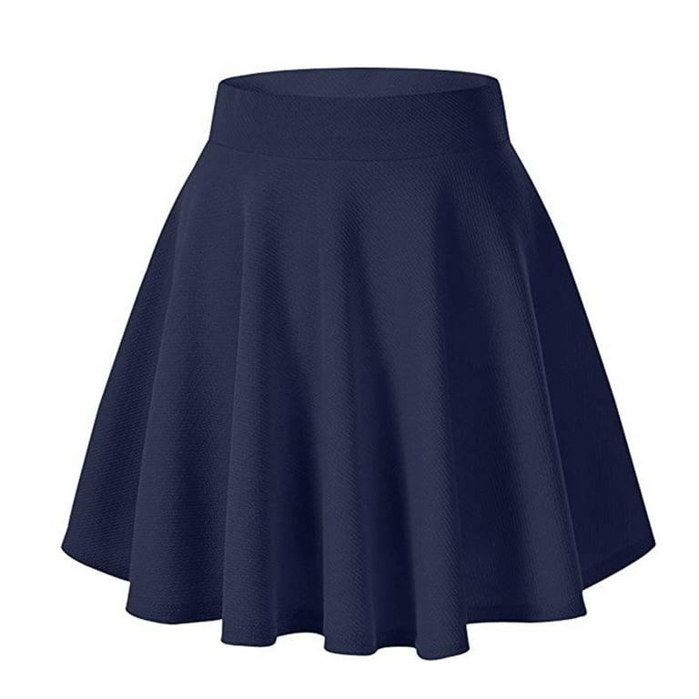 【Anyone more】Yoi Black Blue Pleated Mini Skirt MRULIC skirts for women Women's Solid Color Basic Versatile