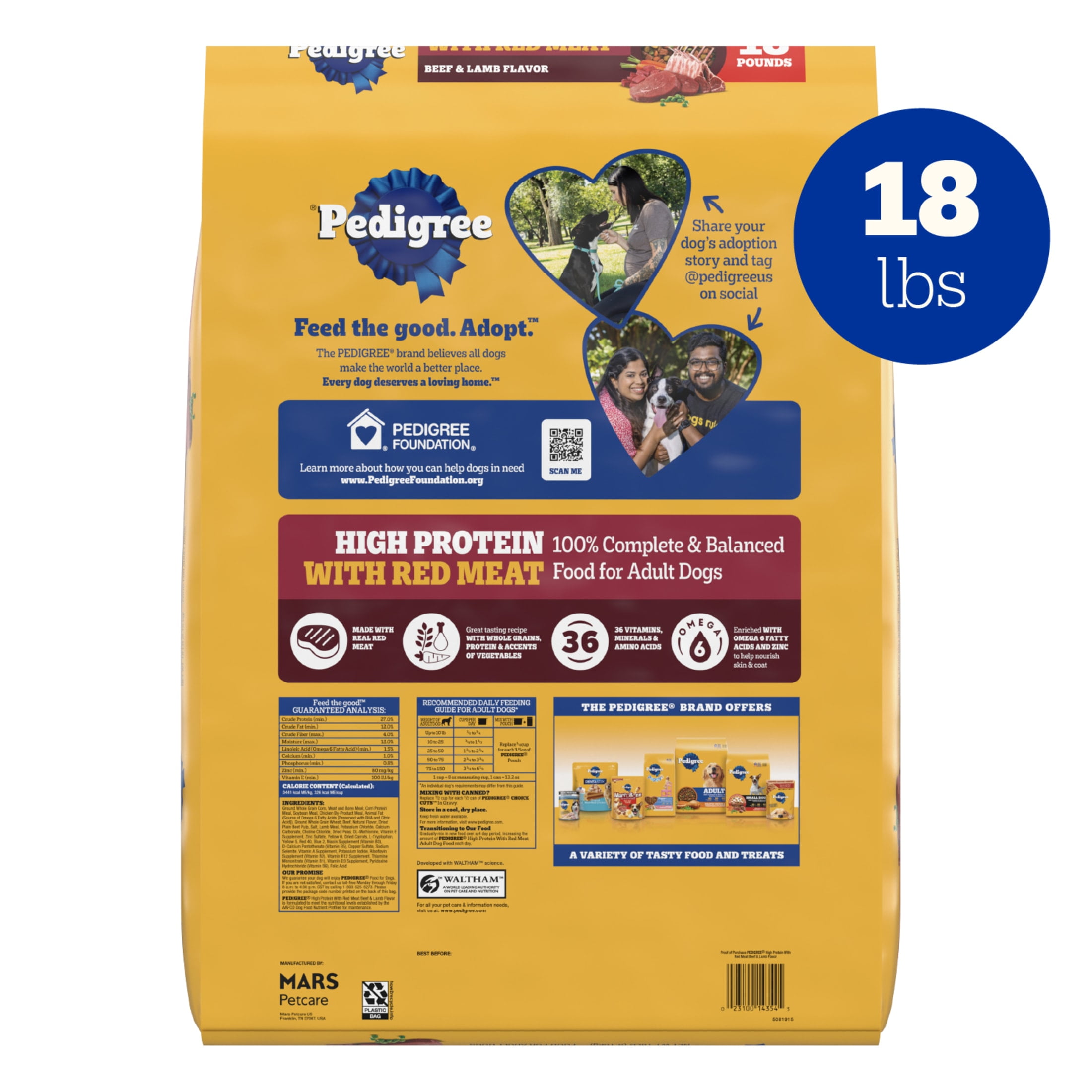 Pedigree High Protein Adult, Beef And Lamb Flavor Dry Dog Food, 18 Lb Bag