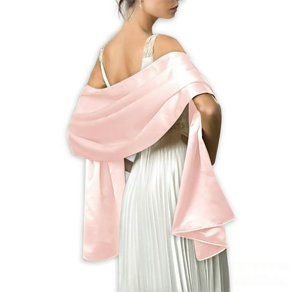 Sonducket Boda mujer satén chal niñas noche fiesta banquete graduación elegante decorativo bufanda larga Color sólido ornamento rosa Type2 NO2