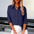 thumbnail image 2 of WTXUE Button Down Shirts Cotton Linen Shirts Dressy Casual Shirts Long Sleeve Work Blouses Collared Tops Tunic Tops with Pocket Dressy Casual Blouses Loose Fit Tops V Neck Blouse Tops Dark Blue M, 2 of 9