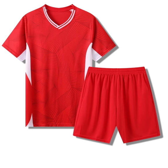 SGFCWSX Boys 2 Piece Athletic Outfits Summer Quick Dry Short Sleeve T Shirt Elastic Waist Shorts Sports Set for Teens Red Size 15