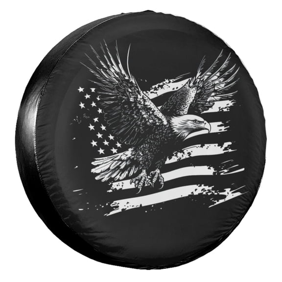 KAKALAD Black White American Flag 05 Spare Tire Cover Universal Vehicle Accessories Buckle Car Tools 14”in