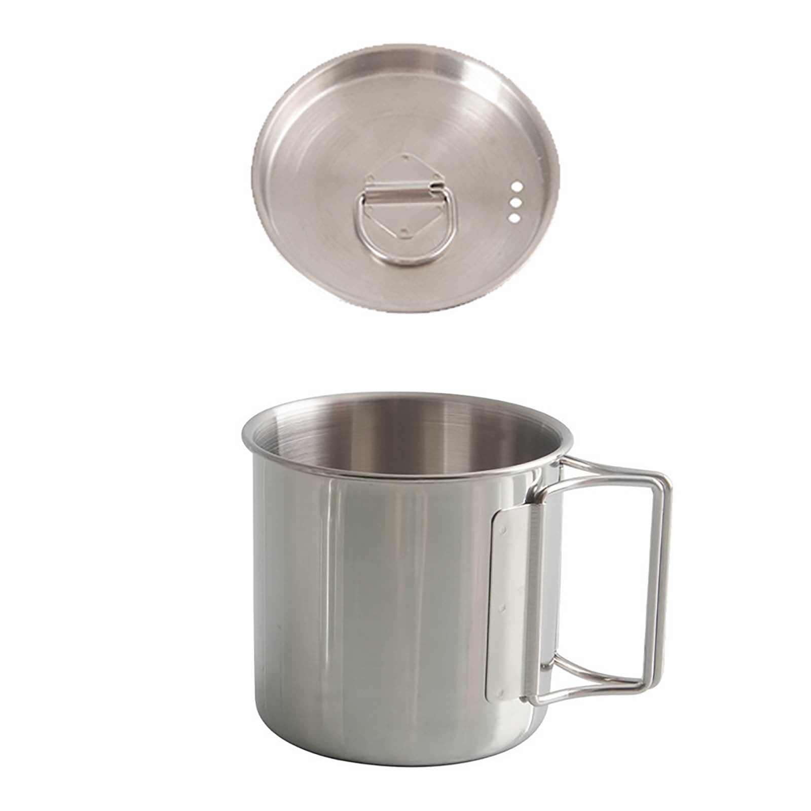Tasse de Camping en Acier Inoxydable de Qualité Alimentaire Vaisselle Extérieure avec Poignée Pliante pour Randonnée Pique-Nique Aventures
