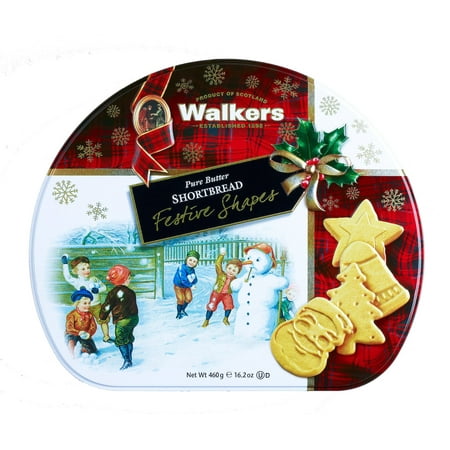 Large Cookie Tin - Walkers Shortbread Pure Butter Cookies Festive Shapes Gift Tin 16.2 Oz. (460 g)