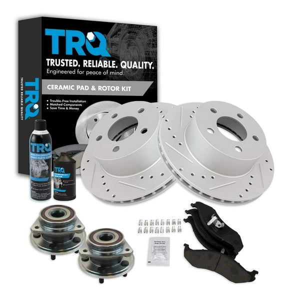 TRQ Wheel Hub Ceramic Brake Pad Performance Rotor Kit Front w/Chemicals BKA21854 Fits select: 1997-1998 JEEP WRANGLER / TJ, 1990-1995 JEEP WRANGLER / YJ