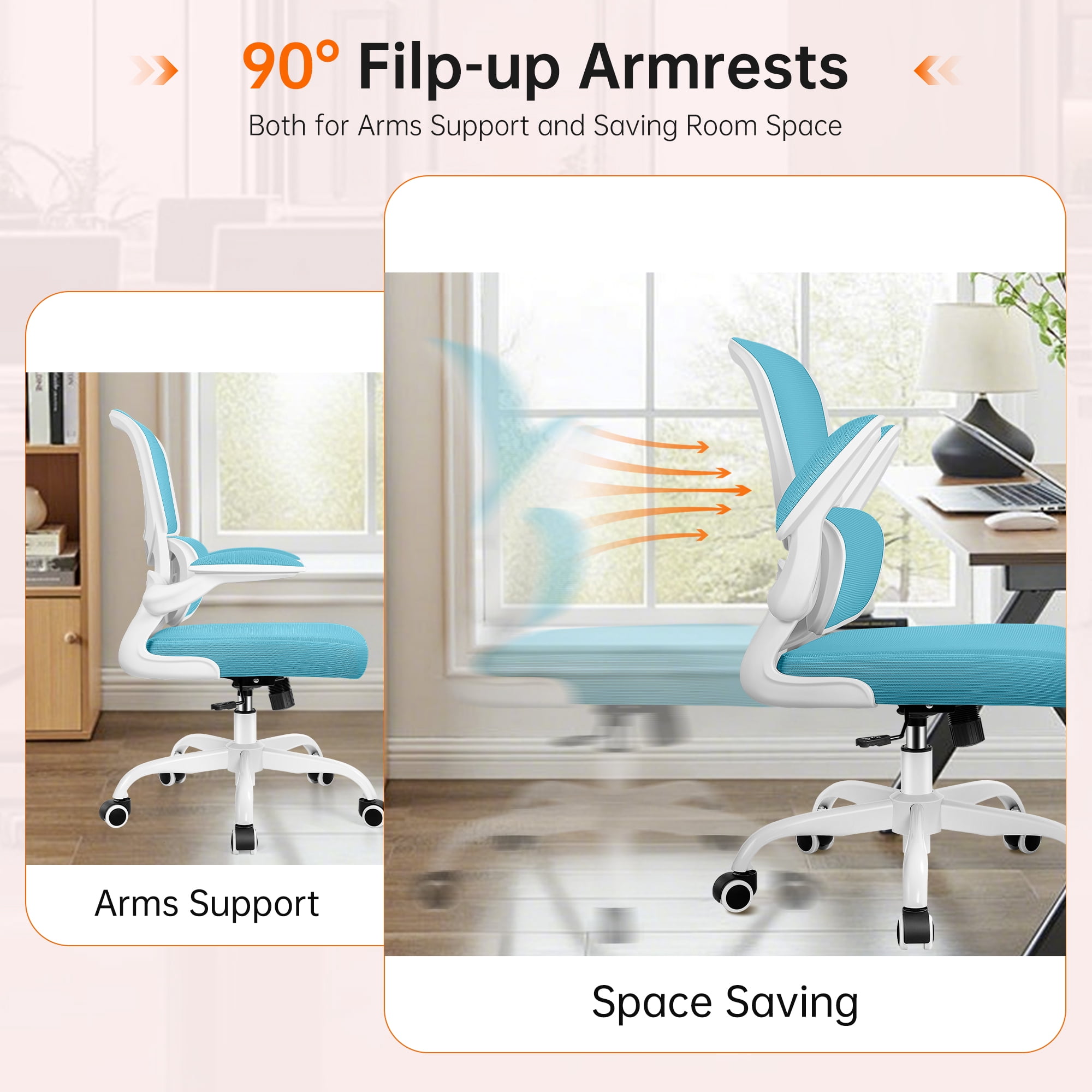 COOLHUT Office Chair, Ergonomic Desk Chair with Lumbar Support and Adjustable Armrests, Breathable Mesh Computer Gaming Chair, Reclining Task Chair for Home Office, Blue