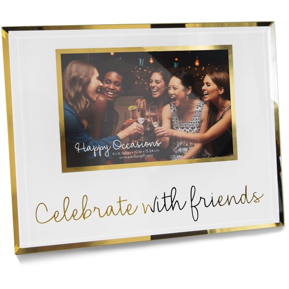 Pavilion - Celebrate With Friends - 4x6 Gold & White Easel Back Glass Picture Frame