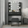 thumbnail image 3 of EDTara Bedroom Vanity Table, Modern Led Mirror With Three-Mode Lights, 2 Drawers, 6 Shelves, Power Outlet, and Stool, 3 of 8