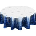 thumbnail image 1 of Winter Tablecloth Round - White Snow Snowflake Table Cloth 60 Inch Navy Blue Tree Birds Table Cover for Xmas Holiday Kitchen Dining Party, 1 of 7