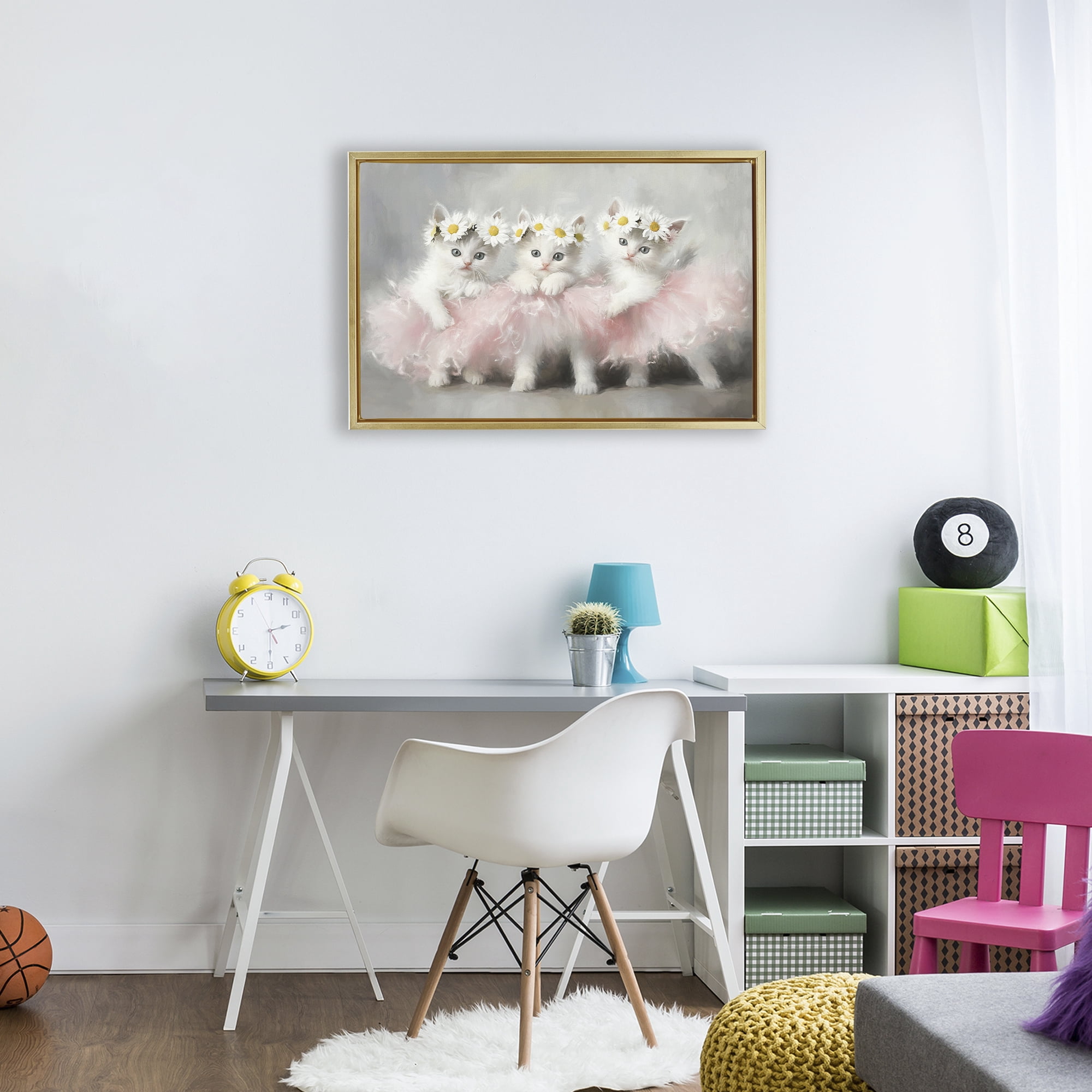 Stupell Industries Dancing Kittens in Tutus Gold Framed Floater Canvas Wall Art, design by Tina LeCour