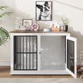 thumbnail image 3 of Sturdy Wooden Dog Crate Furniture – 40 Inch Indoor Kennel Cage with Removable Bowls, Adjustable Feet, Decorative Side Table – Ideal for Medium/Large Dogs – Color: White + Vintage (For Kangjie only), 3 of 9