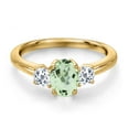 thumbnail image 3 of Gem Stone King 18K Yellow Gold Plated Silver Green Prasiolite and White Topaz Engagement Ring for Women | 1.18 Cttw | Oval 7X5MM | Gemstone Birthstone | Size 8, 3 of 6