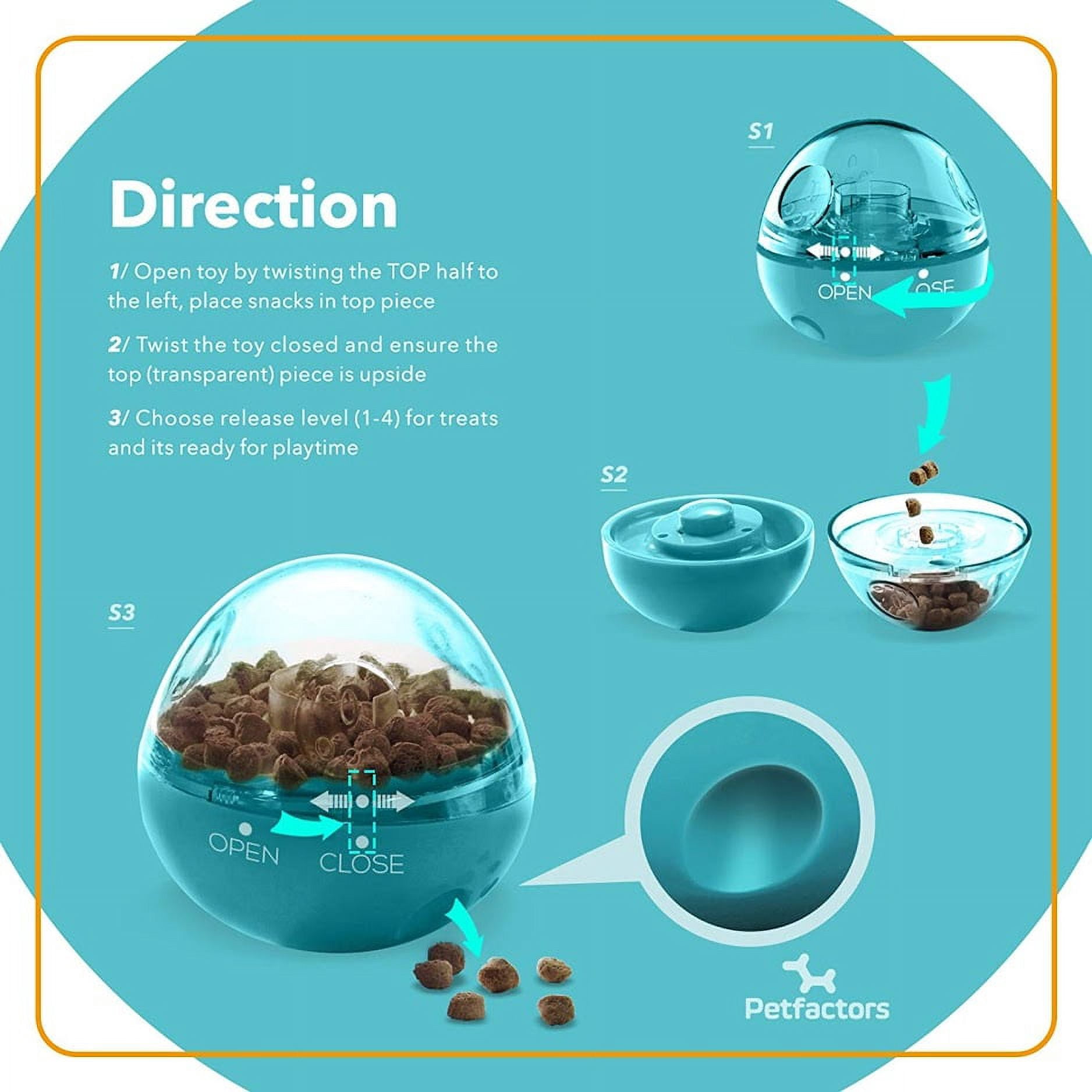 Petfactors Puzzle Treat Ball for Pets, Tumbler Interactive Food Dispensing Ball, Toys for Dogs Cats, Increases IQ and Mental Stimulation (Blue)