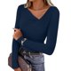 thumbnail image 1 of Camisa de Capa Base de Cuello en V de Color Sólido Casual de Manga Larga de las Mujeres con Poliéster Suave, Blusa de Manga Larga de Moda para Otoño Invierno Diario, 1 of 6